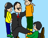 Desenho Papá com os seus 3 filhos pintado por ana  luiza  