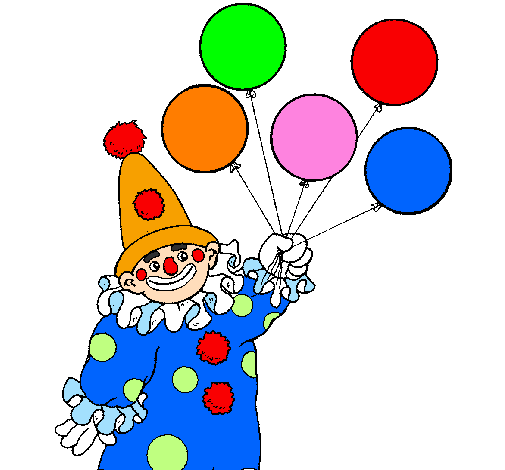 Desenho Palhaço com balões pintado por Eva