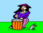 Desenho Mulher a tocar o bongo pintado por pedro