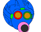Desenho Terra com máscara de gás pintado por matheus