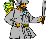 Desenho Pirata com um papagaio pintado por Márcio
