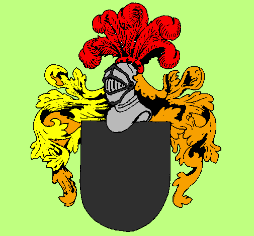 Desenho Escudo de armas e capacete pintado por cavaleiro medieval