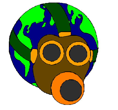 Desenho Terra com máscara de gás pintado por jesse