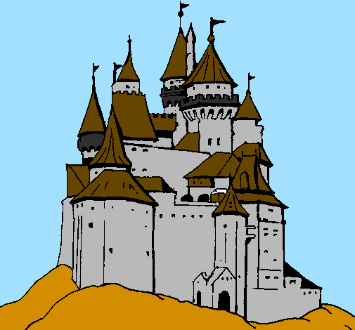 Desenho Castelo medieval pintado por cavaleiro medieval