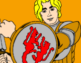 Desenho Cavaleiro com escudo de leão pintado por cavaleiro medieval