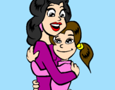 Desenho Mãe e filha abraçaram pintado por ana