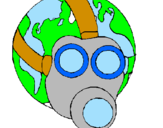 Desenho Terra com máscara de gás pintado por camila