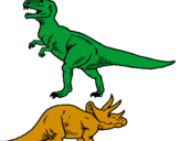 Desenho Tricerátopo e tiranossauro rex pintado por daniely