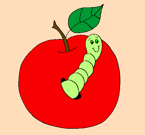 Desenho Maçã com lagarto pintado por o bicho da maça