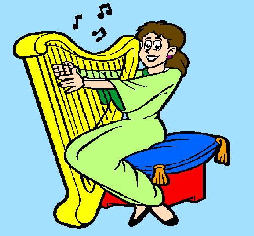 Desenho Mulher a tocar harpa pintado por clara
