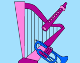 Desenho Harpa, flauta e trompeta pintado por marielen