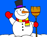 Desenho boneco de neve com vassoura pintado por BRUNA jc