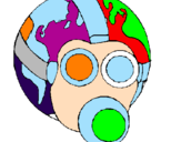 Desenho Terra com máscara de gás pintado por Brunafernanda