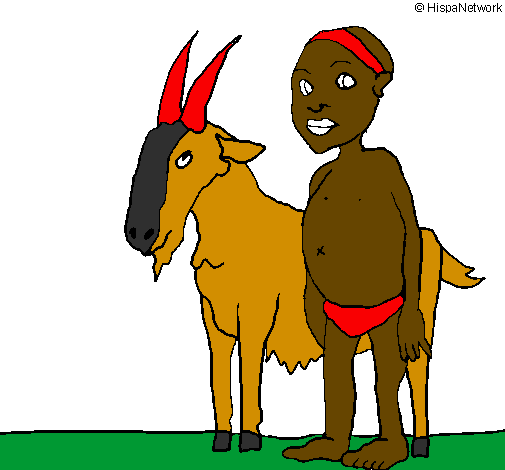 Desenho Cabra e criança africana pintado por pablo
