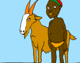 Desenho Cabra e criança africana pintado por bruno
