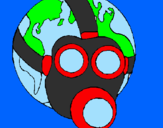 Desenho Terra com máscara de gás pintado por Emanoel