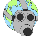 Desenho Terra com máscara de gás pintado por Bruno 