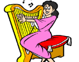 Desenho Mulher a tocar harpa pintado por vik