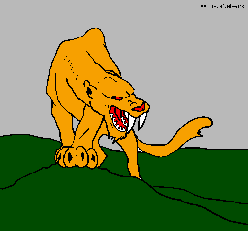 Desenho Tigre com dentes afiados pintado por tigre de dentes de sabre