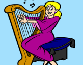 Desenho Mulher a tocar harpa pintado por Gabi