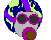 Desenho Terra com máscara de gás pintado por laysla