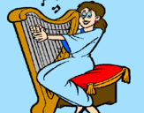 Desenho Mulher a tocar harpa pintado por marina