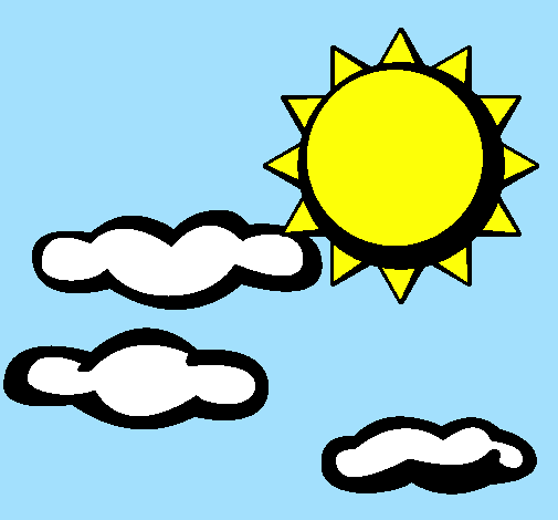 Desenho Sol e nuvens 2 pintado por dia ensolarado