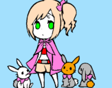 Desenho Menina com coelhinhos pintado por sakura