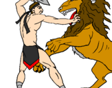 Desenho Gladiador contra leão pintado por matheus