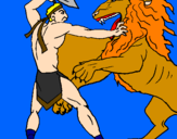 Desenho Gladiador contra leão pintado por Drika