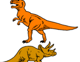 Desenho Tricerátopo e tiranossauro rex pintado por apatossauro