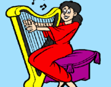 Desenho Mulher a tocar harpa pintado por LAURA COSTA LEAL