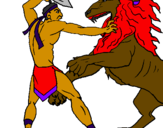 Desenho Gladiador contra leão pintado por lucas