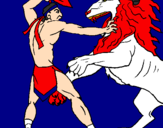 Desenho Gladiador contra leão pintado por whatila xD