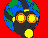 Desenho Terra com máscara de gás pintado por bruno camilo