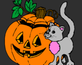 Desenho Abóbora e gato pintado por gordinha