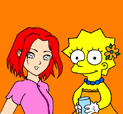 Desenho Sakura e Lisa pintado por gordinha
