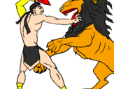 Desenho Gladiador contra leão pintado por lucas do val