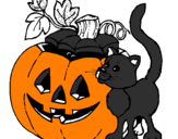 Desenho Abóbora e gato pintado por ppoolliicciiaa