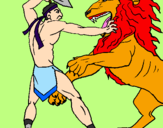 Desenho Gladiador contra leão pintado por fabis