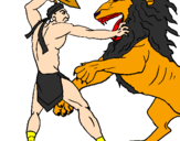 Desenho Gladiador contra leão pintado por jean