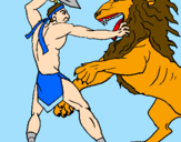 Desenho Gladiador contra leão pintado por Gabriel