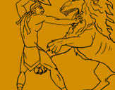 Desenho Gladiador contra leão pintado por rendon