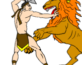 Desenho Gladiador contra leão pintado por baiano