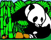 Desenho Urso panda e bambu pintado por Hiago Ramos da Silva