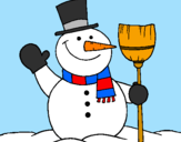 Desenho boneco de neve com vassoura pintado por fabis