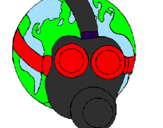 Desenho Terra com máscara de gás pintado por ale
