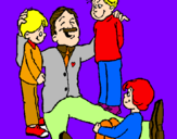 Desenho Papá com os seus 3 filhos pintado por lucas