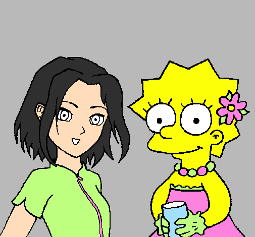 Desenho Sakura e Lisa pintado por lobinha