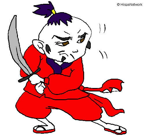 Desenho Guerreiro com espada pintado por samurai ninja